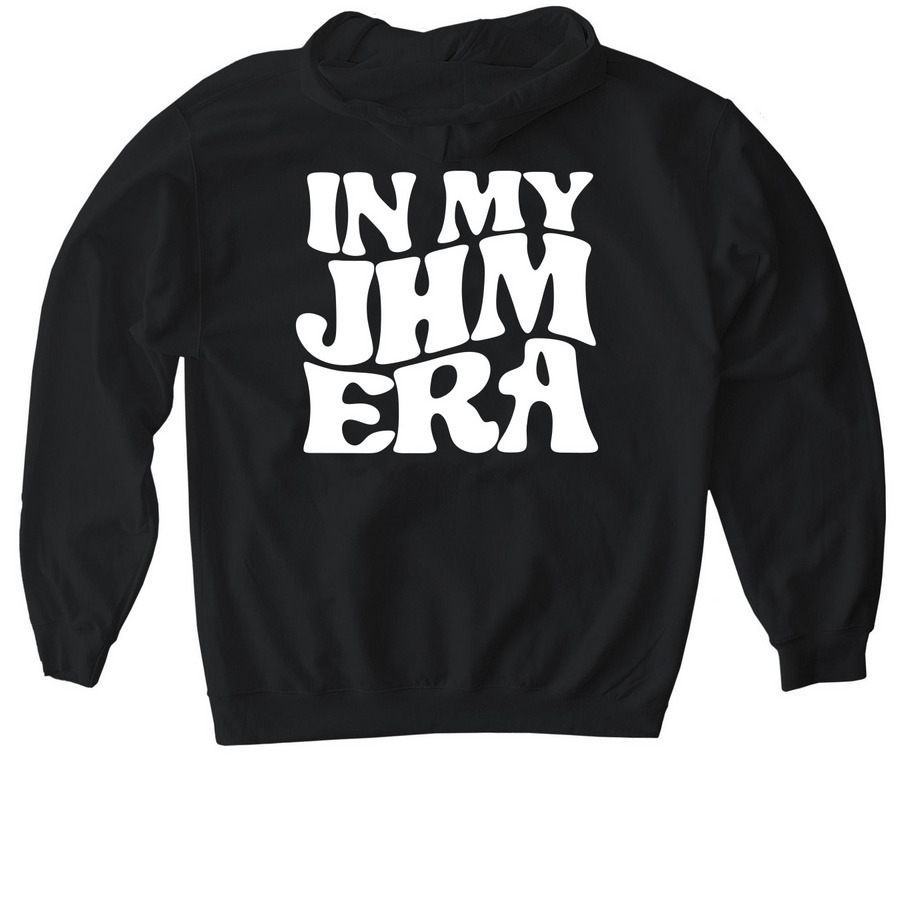 In My JHM Era - White Design, a Black Gildan Softstyle Pullover Hoodie (back-view)