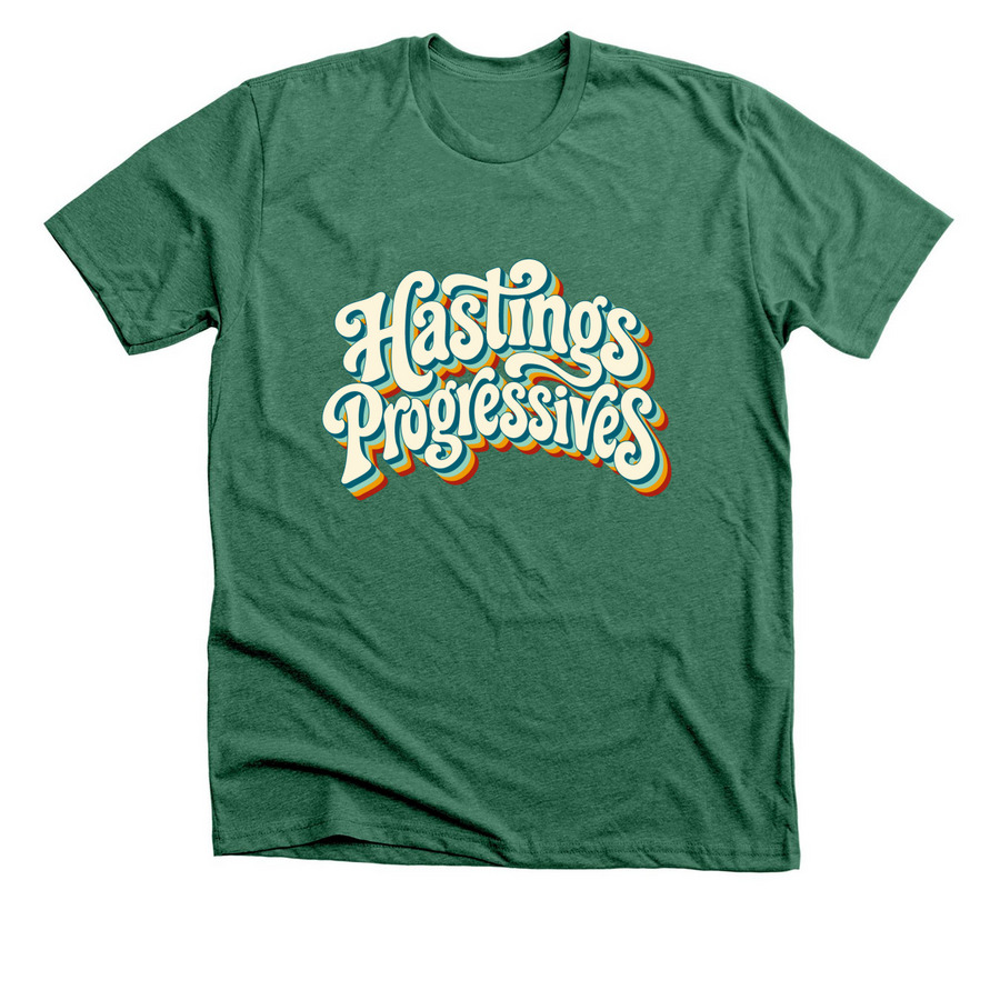 Hastings Progressives ? Retro Logo, a Heather Grass Green Premium Unisex Tee