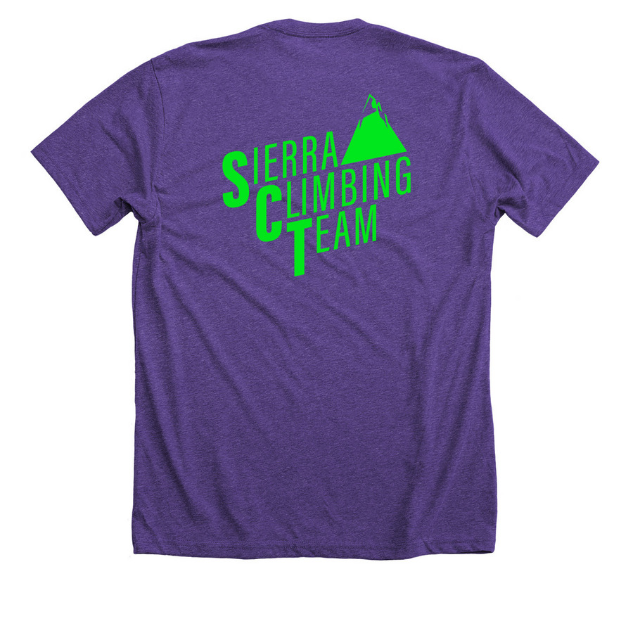 Sierra Climbing Team Merch, a Heather Team Purple Premium Unisex Tee (back-view)