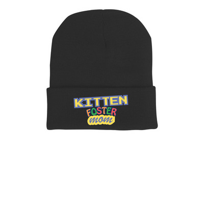 Kitten Foster Hat, a Black Printed Cuffed Beanie