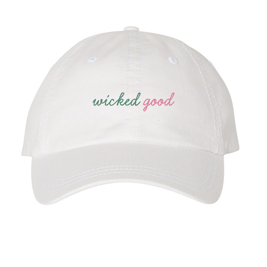 wicked good hat, a White Printed Pigment Dye Baseball Cap