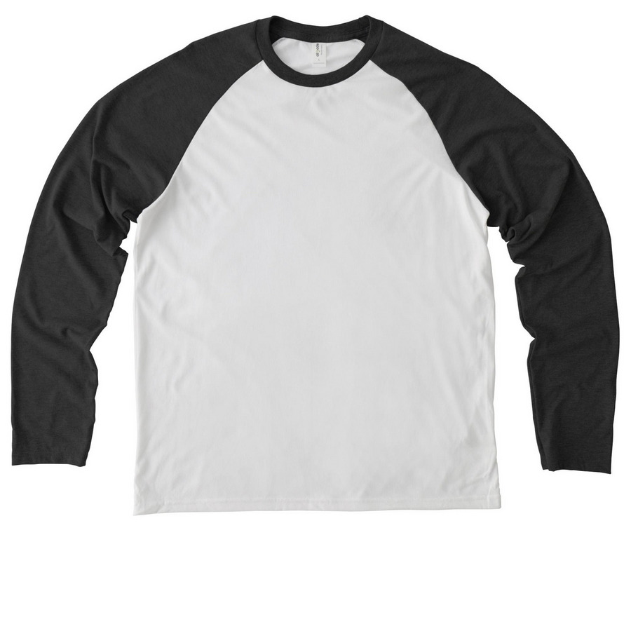 Designs on the back - color, a Space Black/ Bright White Allmade Eco Triblend Colorblock Raglan Long Sleeve Tee