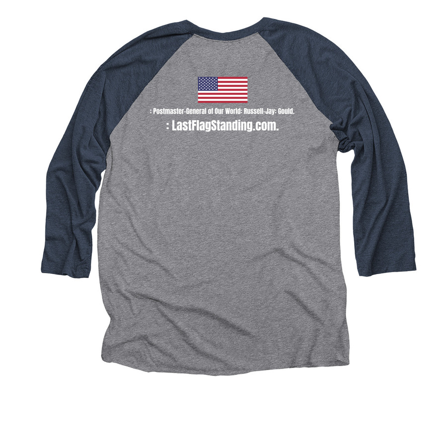 : We-Stand With the Chief., a Vintage Navy and Premium Heather 3/4 Sleeve Baseball Tee (back-view)