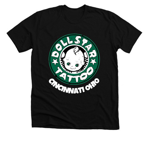 Doll Star Tattoo: Drink-Up Tee, a Solid Black Blend Premium Unisex Tee