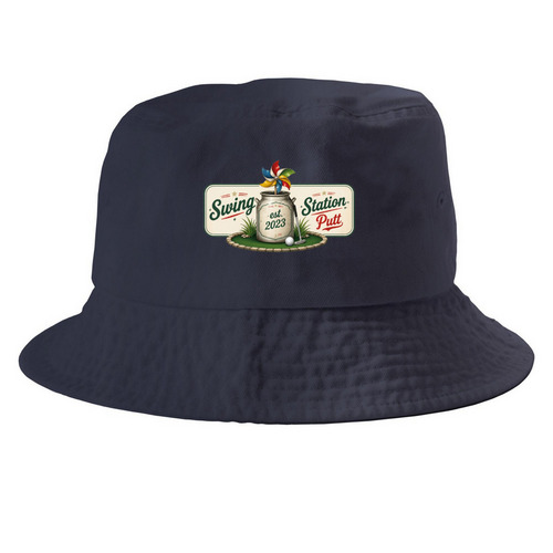 Hats, Design 2, a Navy Printed Bucket Hat