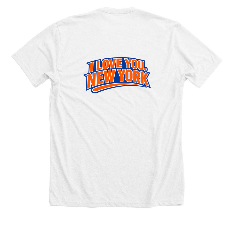 NY ORANGE AND BLUE, a Solid White Blend Premium Unisex Tee (back-view)