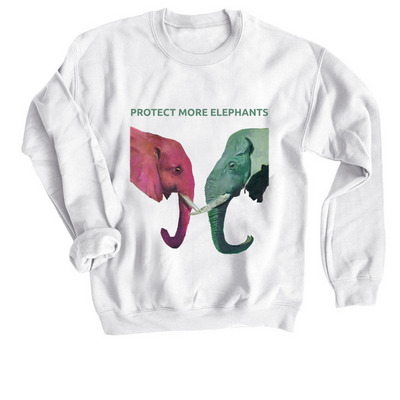 Protect More Elephants, a White Crewneck Sweatshirt