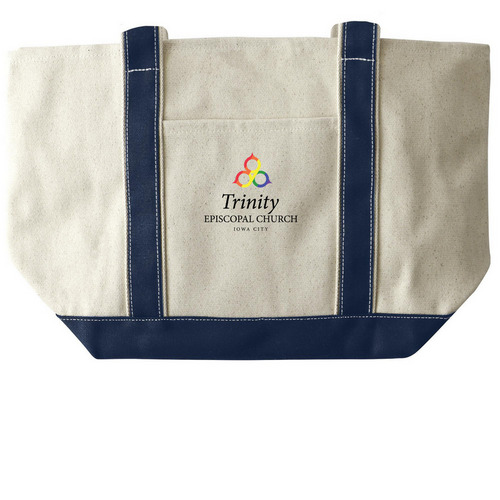 Trinity Rainbow Tote Bag, a Natural/Navy Large Two-Tone Canvas Tote Bag