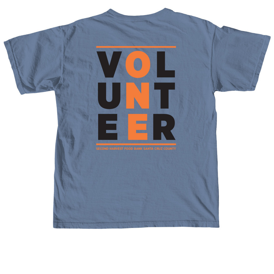 Second Harvest Volunteer ONE Wear (orange), a Blue Jean Comfort Colors Unisex Tee (back-view)