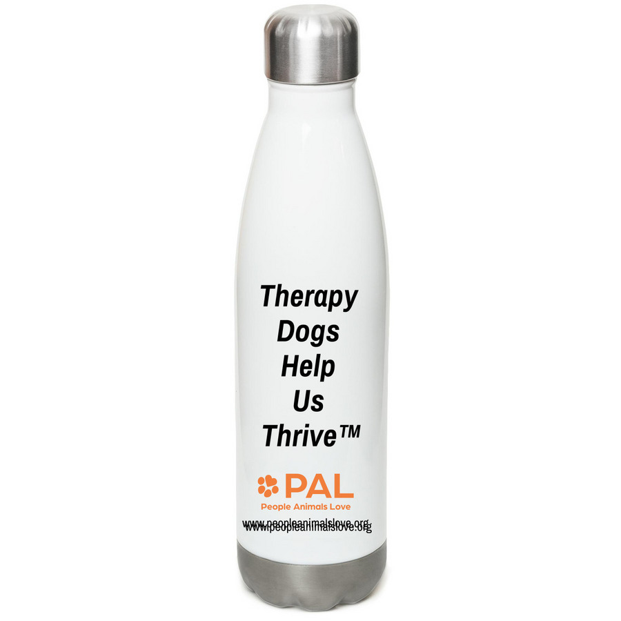 PAL Water Bottle, a White Stainless Steel Water Bottle (back-view)