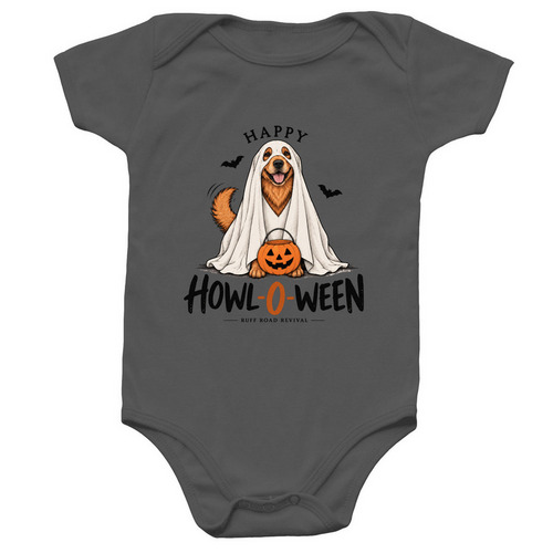 Happy Howl-O-Ween- Baby, a Charcoal Infant Onesie