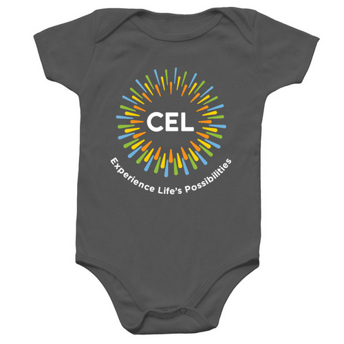 Infant Onesie with Colorful CEL Logo&nbsp;, a Charcoal Infant Onesie
