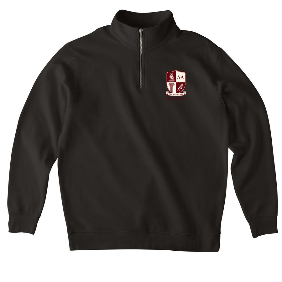 Eta Sigma Phi Crest Quarter Zip, a Black Midweight Quarter Zip Pullover