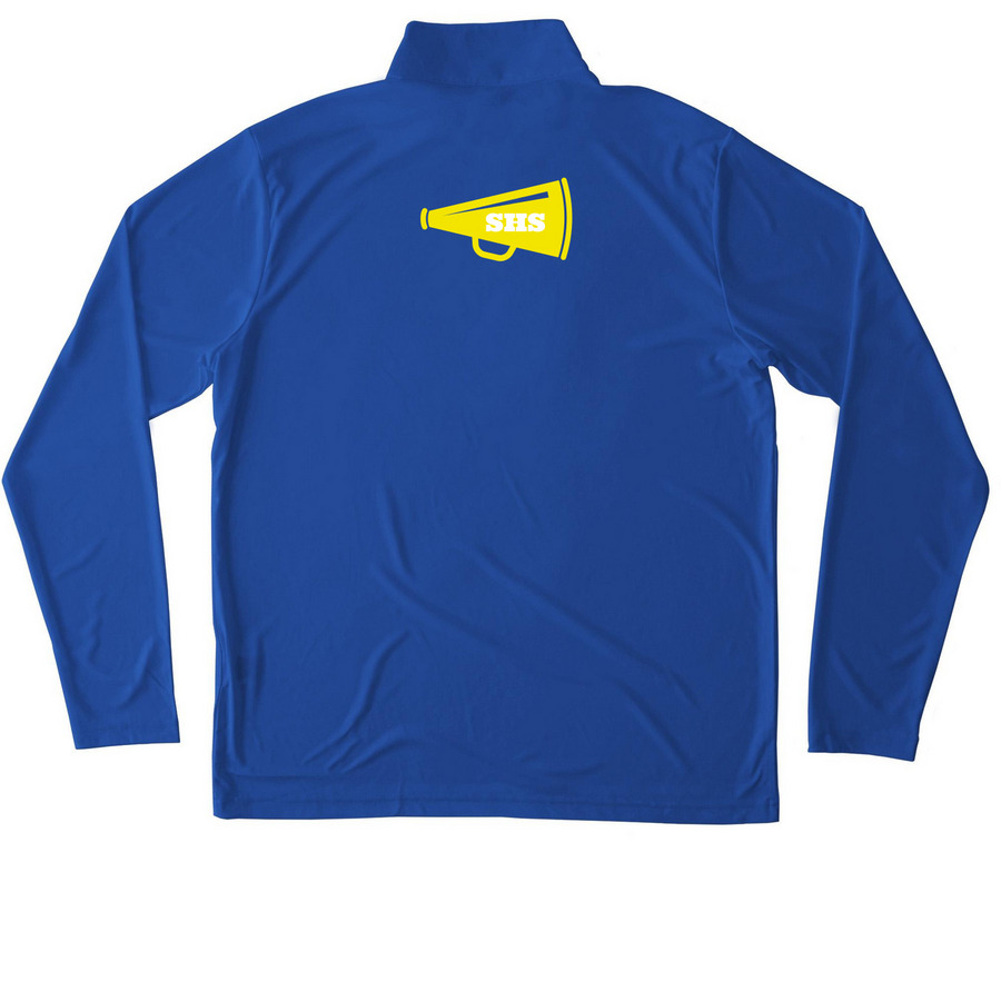 Cheer Warm-up, a True Royal Unisex Performance Quarter Zip Pullover (back-view)