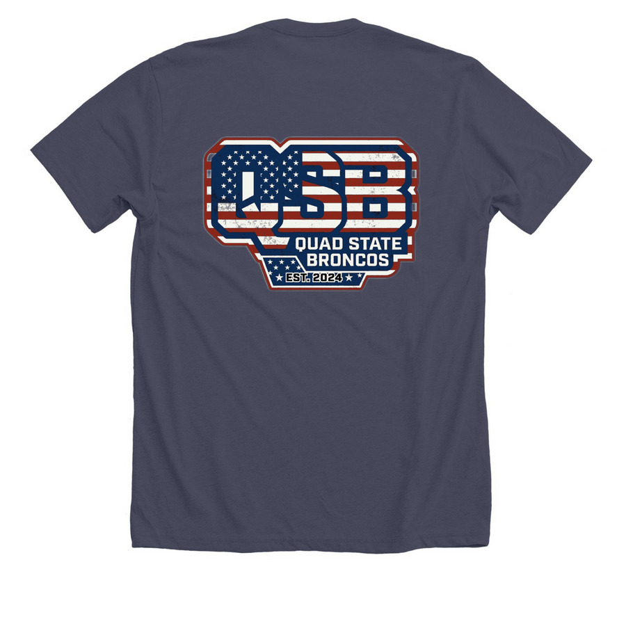 QSB Americana, a Heather Midnight Navy Premium Unisex Tee (back-view)