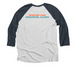 Ask Me About Summer Camp - Adult in Muted, a Indigo and Heather White 3/4 Sleeve Baseball Tee (back-view)