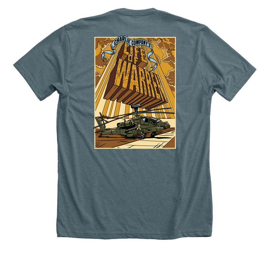 Charlie Company's Life of Warren, a Heather Slate Premium Unisex Tee (back-view)