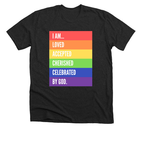 I am LOVED by God., a Dark Grey Heather Premium Unisex Tee