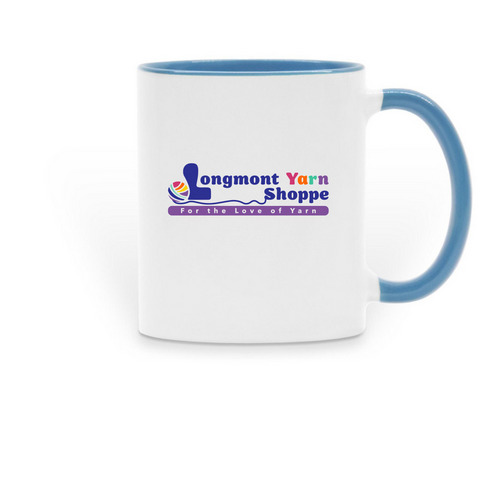 Longmont Yarn Shoppe Mugs, a Light Blue Two-Tone Ceramic Mug