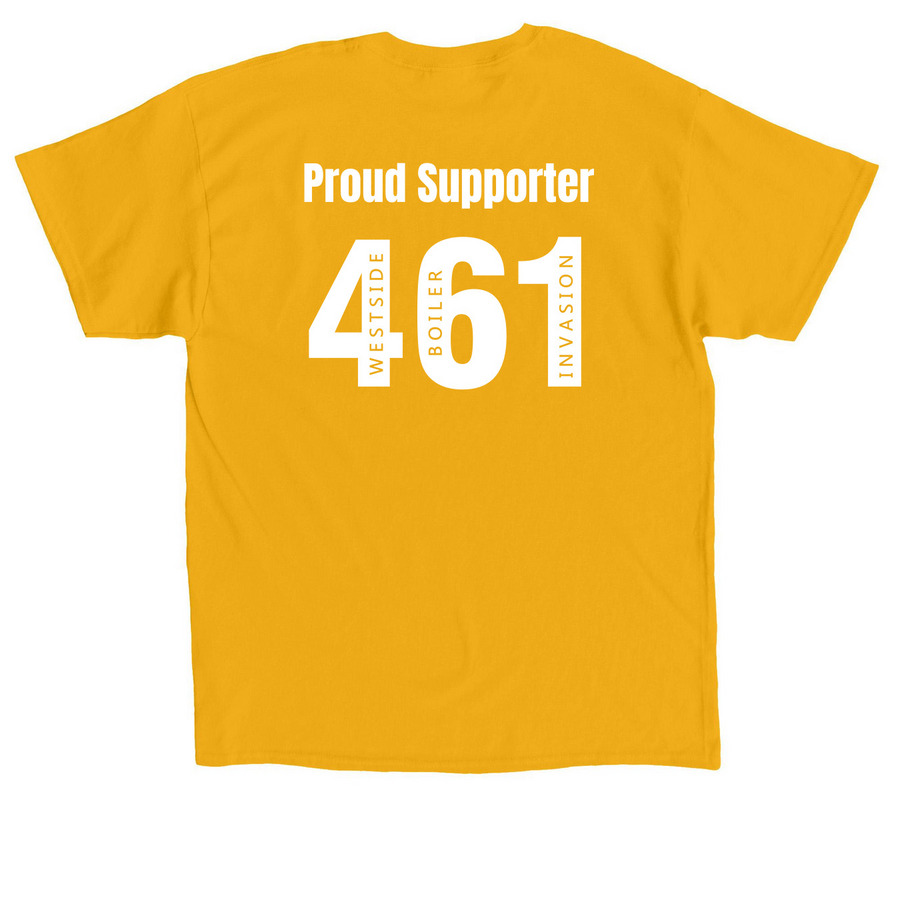 Westside Boiler Invasion Supporter Wear, a Gold Classic Unisex Tee (back-view)