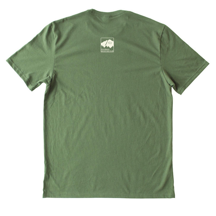Explore, Protect, Be Colorado, a Olive You Green Allmade Heavyweight Recycled Cotton Tee (back-view)