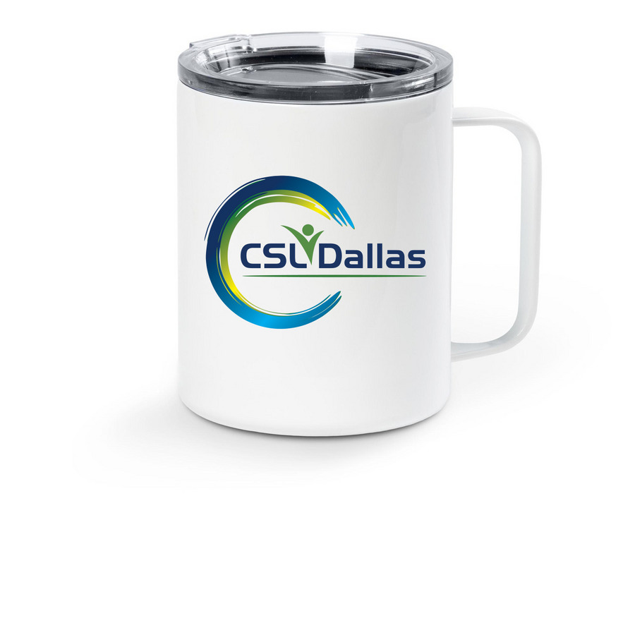 CSLDallas Logo & Motto (Travel Mug), a White Stainless Steel Travel Mug