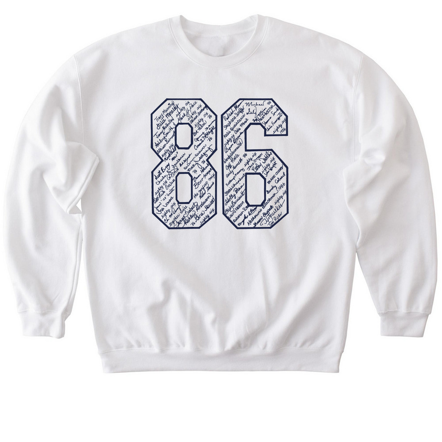 Vintage 86 Blue, a White Softstyle Crewneck Sweatshirt