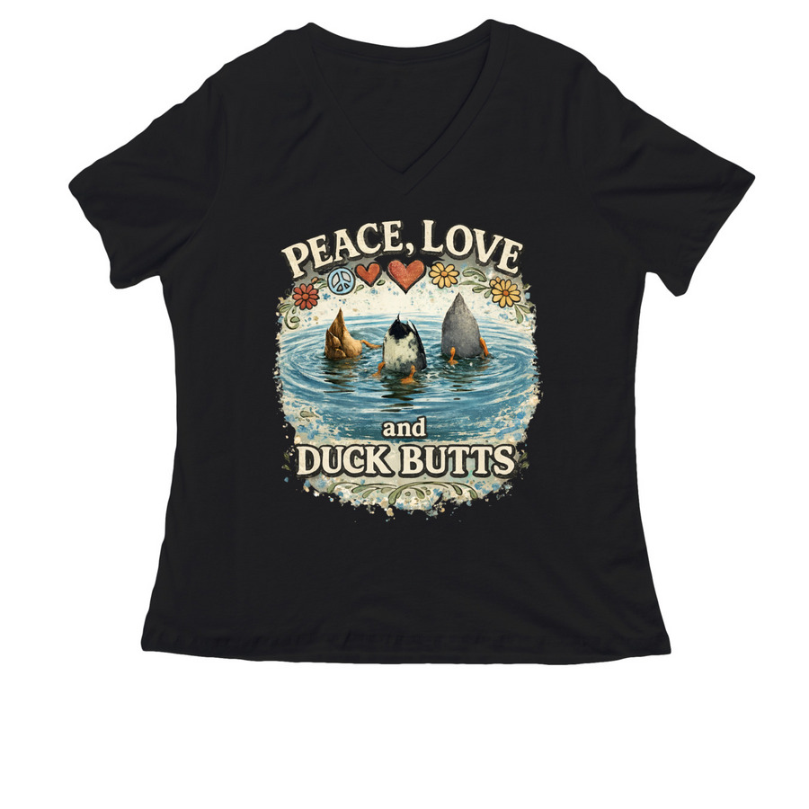 Peace, Love and Duck Butts, a Black Women's Relaxed V-Neck Tee