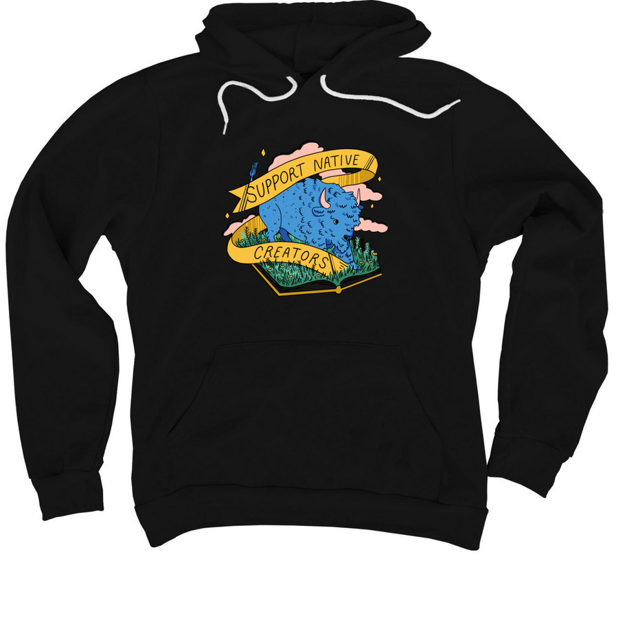 Support Native Creators, a Black Premium Pullover Hoodie