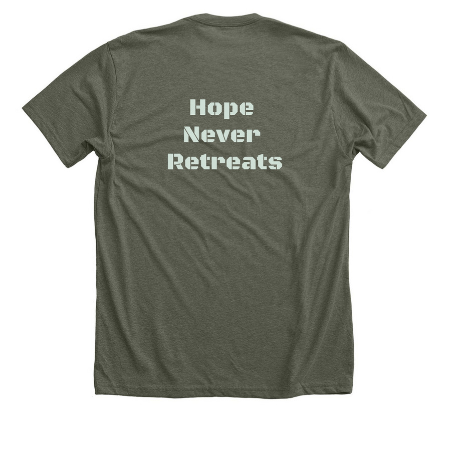 vALS Army Fundraiser, a Heather Military Green Premium Unisex Tee (back-view)