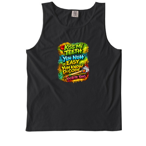 Too Real. Too Raw. Too Jamaican, a Black Comfort Colors Tank Top