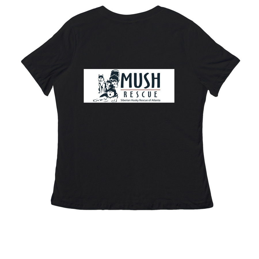 LOVE MUSH, a Black Women's Relaxed V-Neck Tee (back-view)