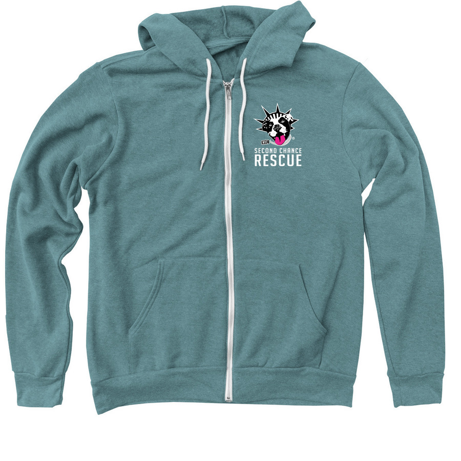 Adopt, Foster, Rescue, a Heather Deep Teal Zip Up Hoodie
