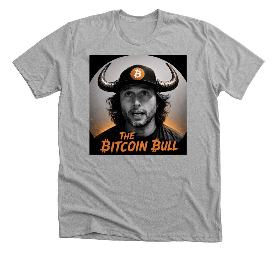 This is The Bitcoin Bull Store, a Athletic Heather Premium Unisex Tee
