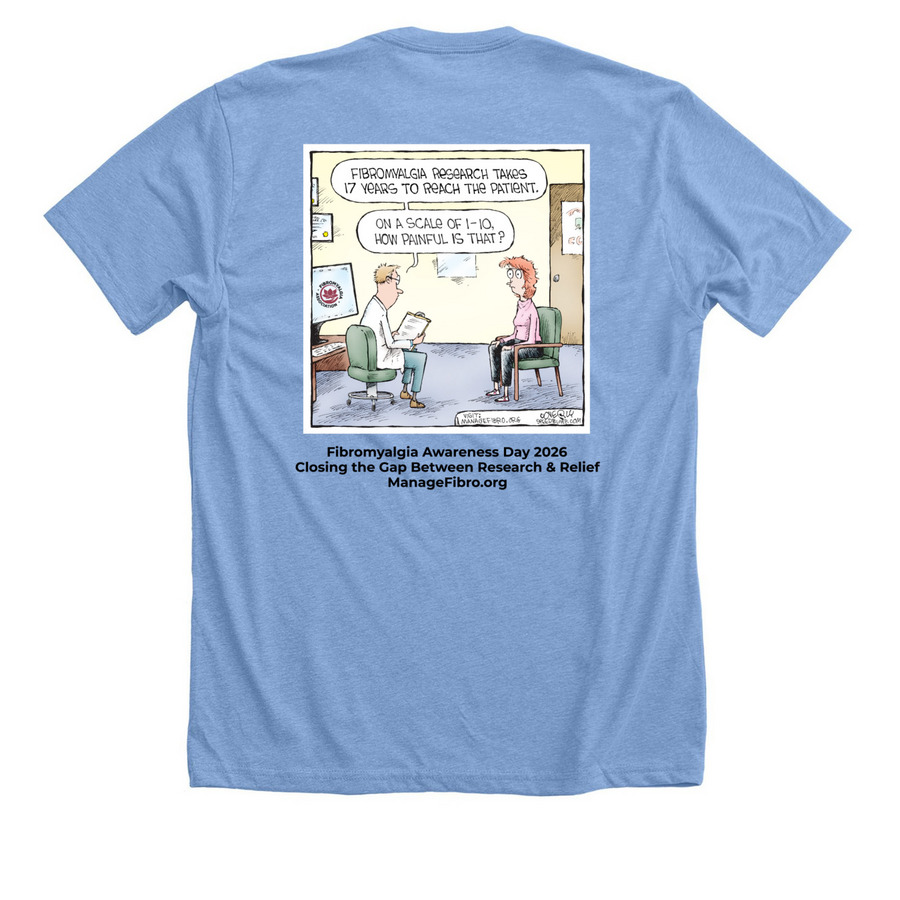 25th Fibromyalgia Awareness Day Shirt, a Heather Carolina Blue Premium Unisex Tee (back-view)