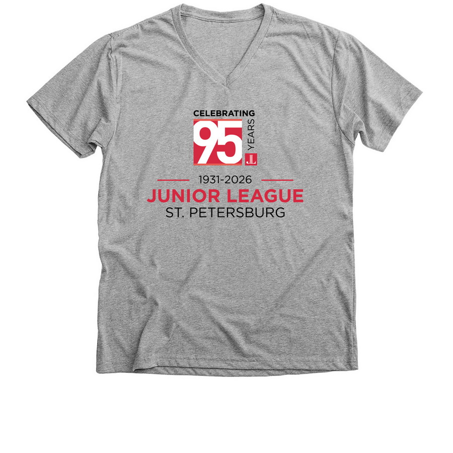 JLSP 95th Celebration: Red/Black Logo, a Athletic Heather Premium V-Neck Tee