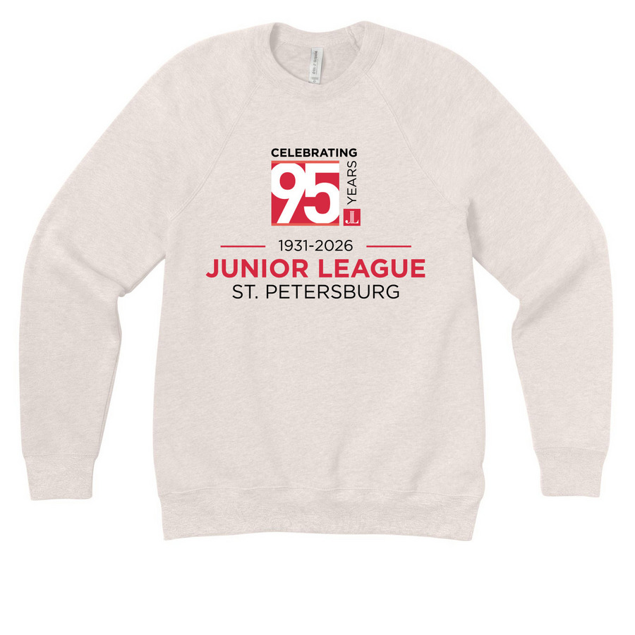 JLSP 95th Celebration: Red/Black Logo, a Heather Dust Premium Raglan Crewneck Sweatshirt