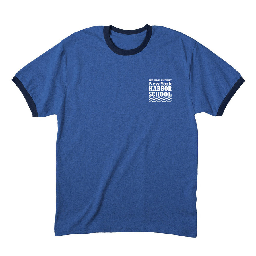 Harbor School Logo - Blue/Navy Shirts, a Heather Royal/ Navy Cotton Ringer Tee