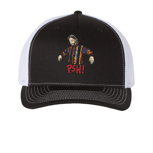 PSH! Hat, a Black/ White Printed Five-Panel Trucker Cap
