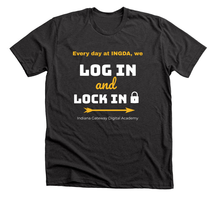 7th Gr. Reading Initiative - Log In & Lock In, a Dark Grey Heather Premium Unisex Tee