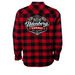 "Udenberg Garage" Flannel&nbsp;, a Red/ Black Unisex Flannel Shirt (back-view)