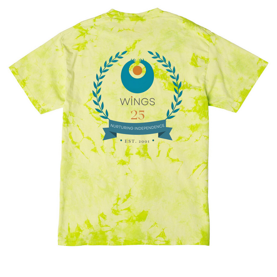 WINGS: Adult Field Trip T-shirt, a Lemon Lime Crystal Tie Dye Tee (back-view)