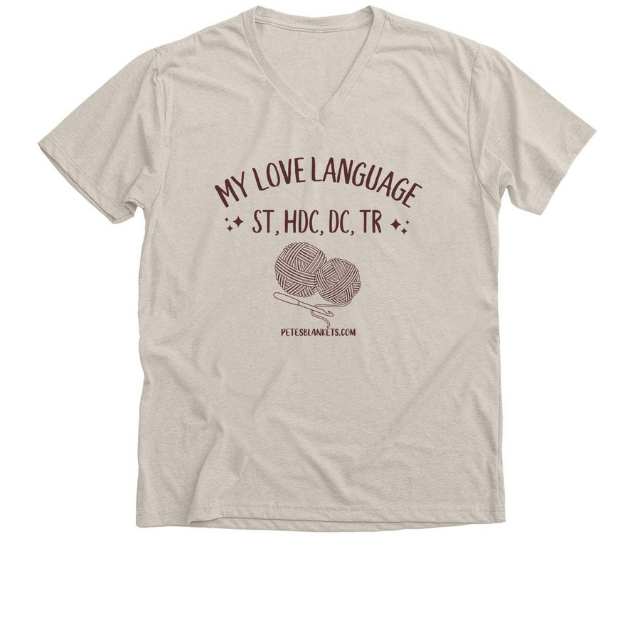 Love Language., a Heather Dust Premium V-Neck Tee