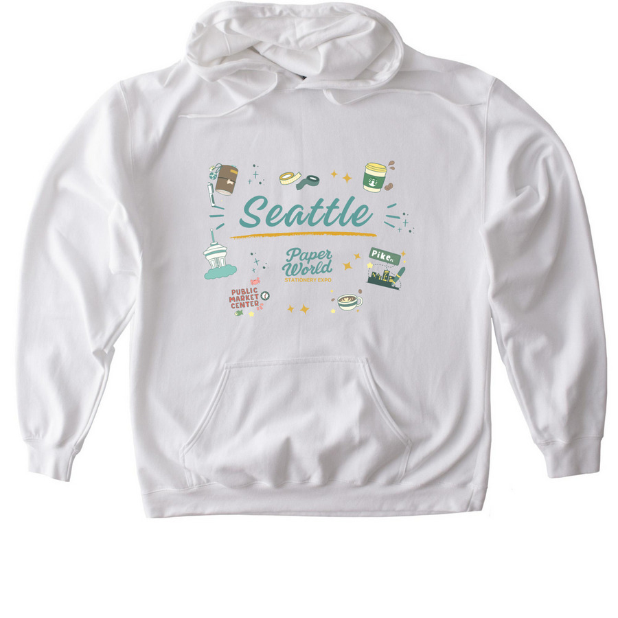 Paper World x Seattle, a White Gildan Softstyle Pullover Hoodie