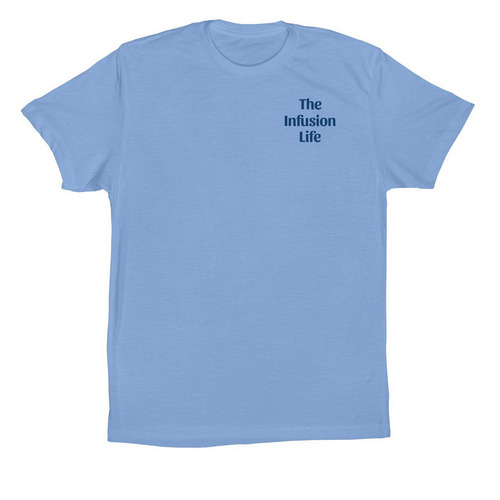 The Infusion Life top corner, a Carolina Blue Premium Cotton Tee