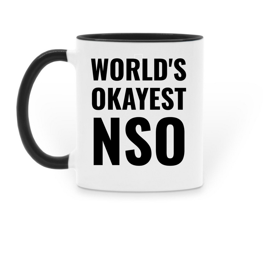 World's Okayest NSO Mug, a Black Two-Tone Ceramic Mug (back-view)