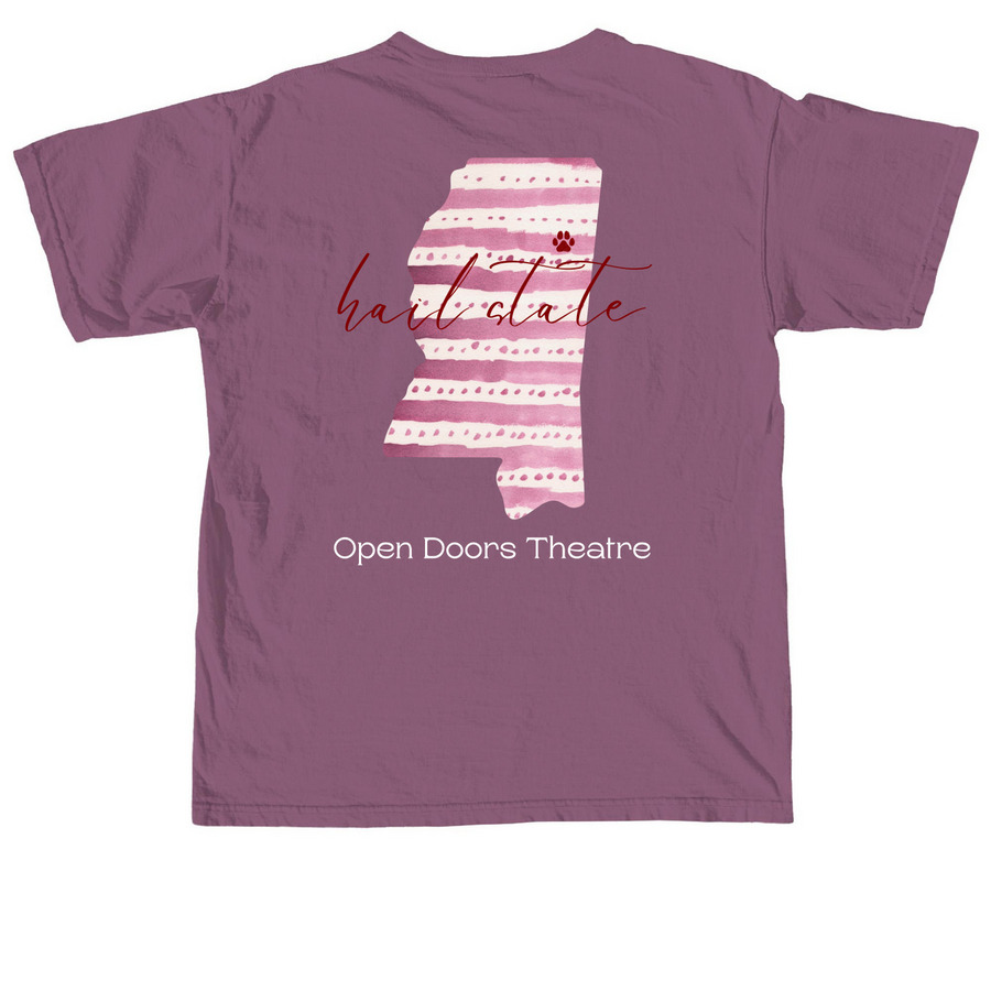 Warren "Starkville, MS" Art Fill Wear, a Berry Comfort Colors Unisex Tee (back-view)