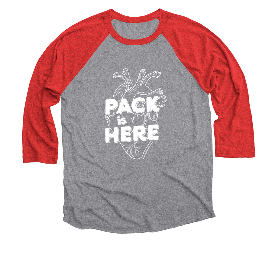 Pack is Here, a Red and Premium Heather 3/4 Sleeve Baseball Tee