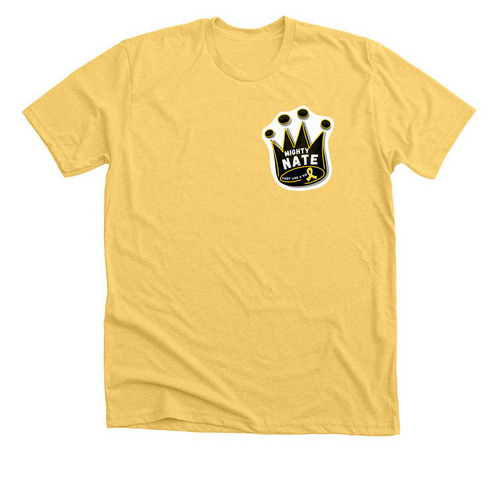 Mighty Nate Sticker Shirt, a Heather Yellow Gold Premium Unisex Tee