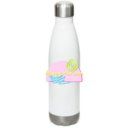 Happy Horizon Pink Sunrise Water Bottle, a White Stainless Steel Water Bottle
